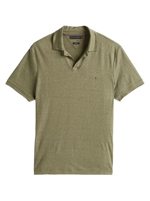 Polo uomo verde militare in lino Tommy Hilfiger | MW0MW38476PLI